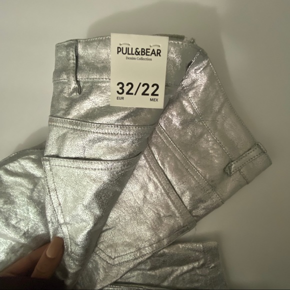 Silver metallic cargo skinny jeggings jeans - Picture 3 of 5